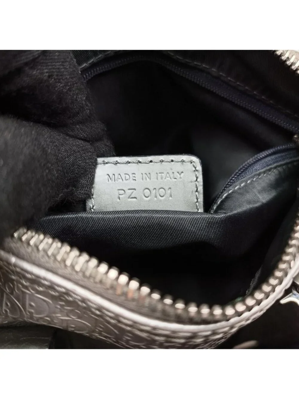 Dior Zucca Pattern Zucchino Glitter Logo Silver Gray Leather PZ Handbag